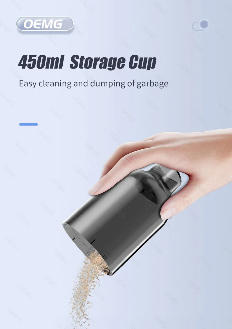 Easy emptying of 450ml dustbin from mini vacuum