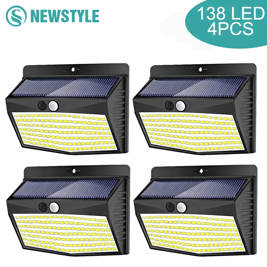 Set of 4 solar-powered 138 LED lights for enhanced outdoor illumination and security