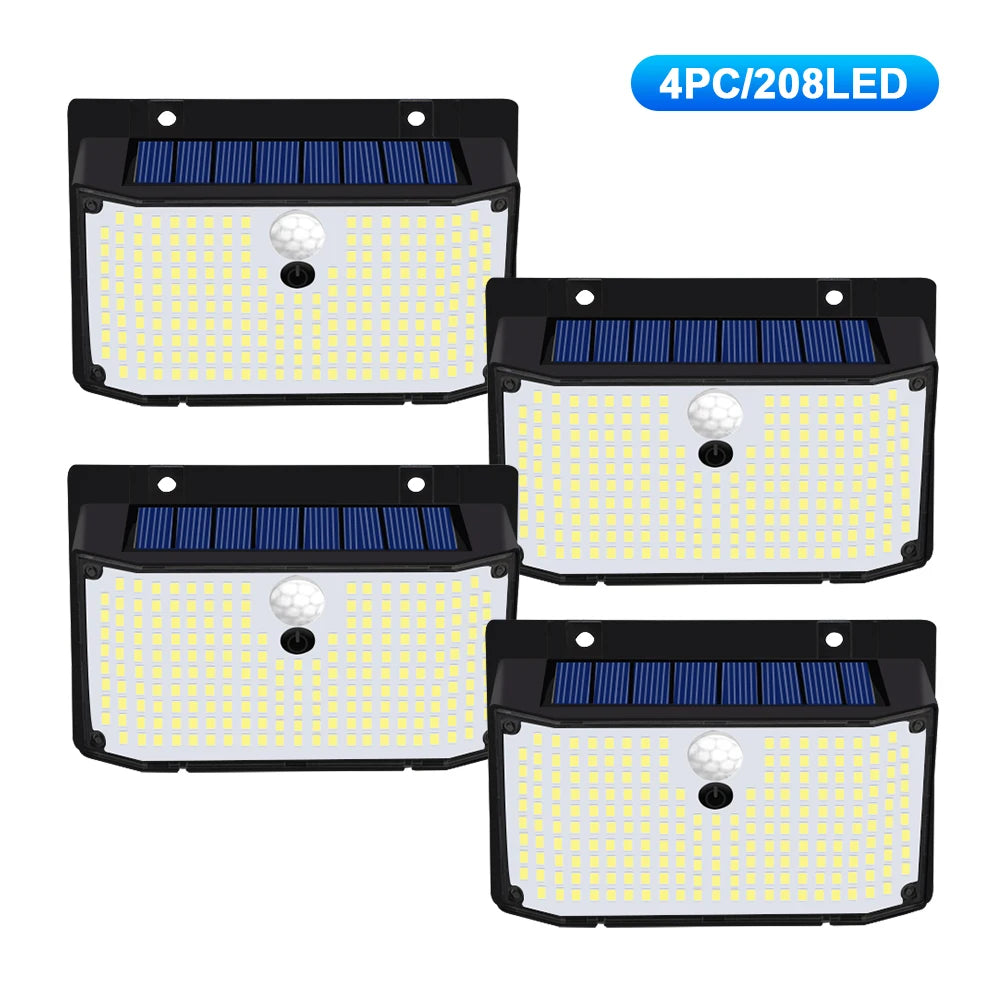 4-pack of 208 LED solar lights with motion sensor for extra wide outdoor coverage