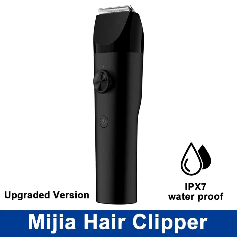 Black XIAOMI MIJIA 2 Hair Trimmer Machine with IPX7 waterproof label, featuring adjustable length settings for versatile styling.