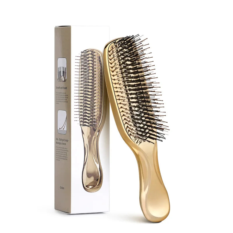 Gold head massage comb with elegant gift box – dual-use hair cleaning and styling brush