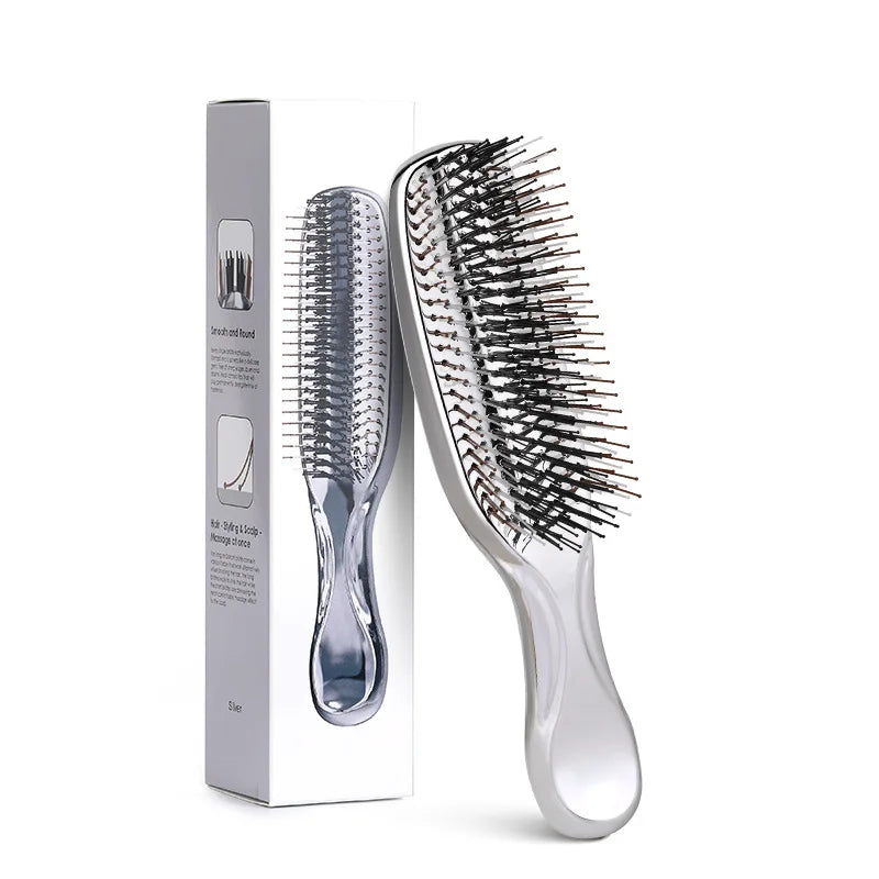 Silver electroplated scalp massage comb with box – elegant haircare brush for detangling and scalp stimulation