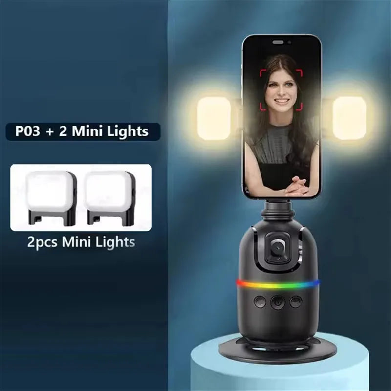 Smart camera gimbal with mini LED lights for livestreaming and vlogging