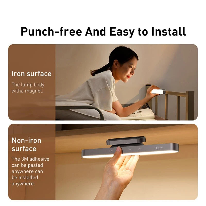 Installation of Baseus lamp on iron and non-iron surfaces using magnet and adhesive