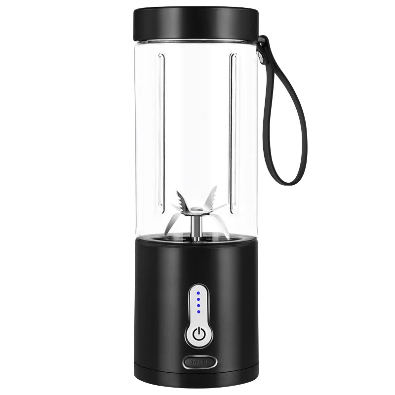 Black 530ML Portable Blender with USB Rechargeable Base and 6 Blades β Front View