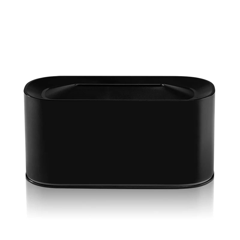 Black rectangular container with a lid on a white background