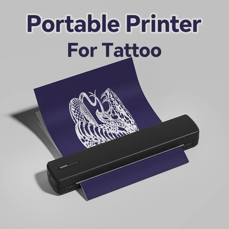 Wireless black portable printer transferring tattoo stencil art
