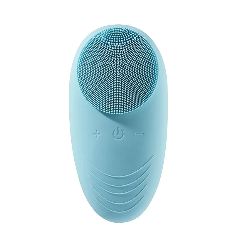 Sky blue silicone face scrubber with textured surface