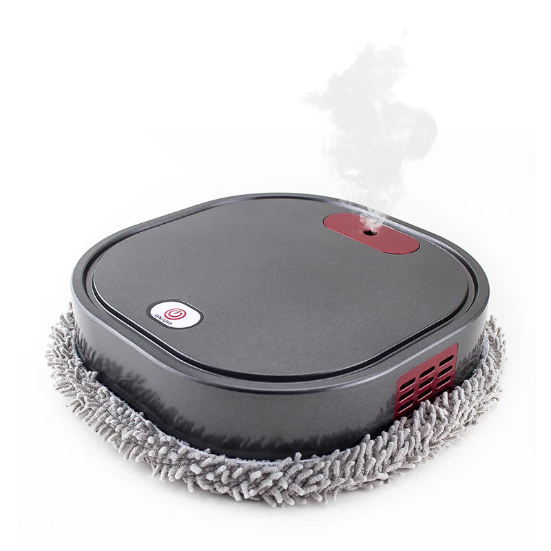 Cleaning robot with a cleaning brush on a white background