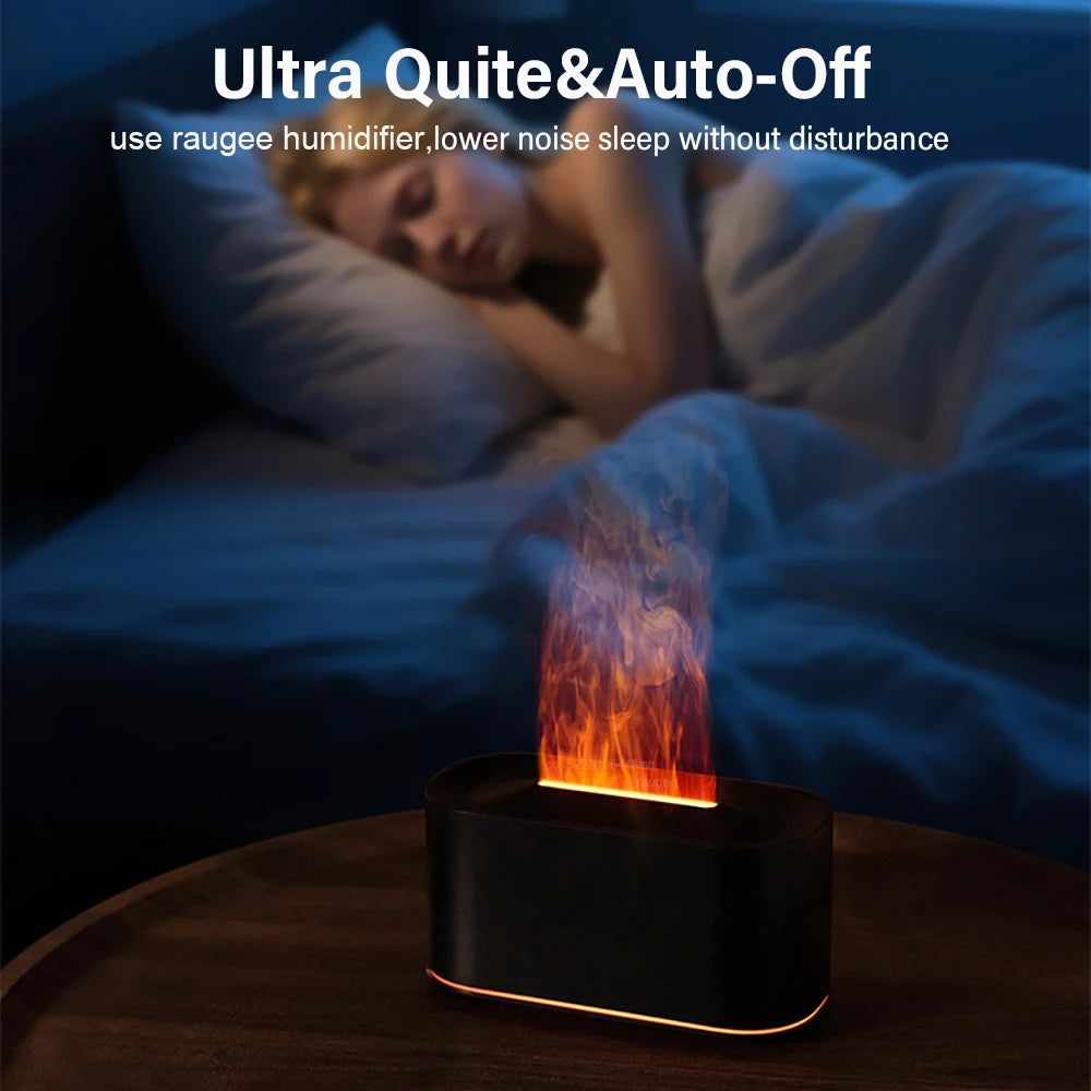Person sleeping with a humidifier emitting steam on a nightstand
