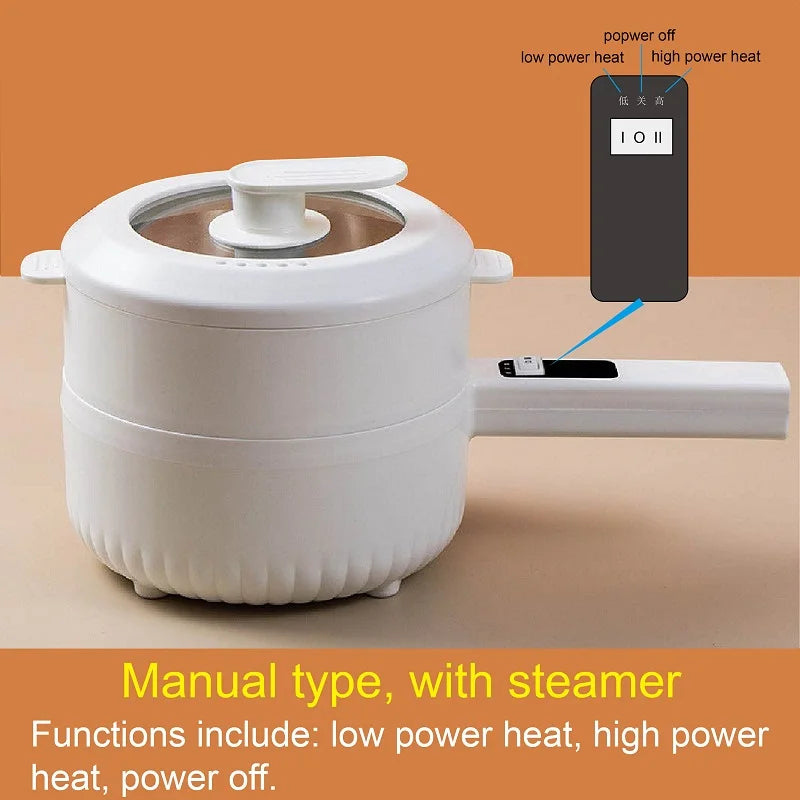 Manual electric cooker with steamer and dual power settings