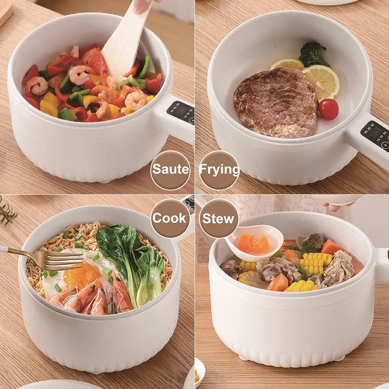 Electric cooker showing sautéing, frying, cooking and stewing functions