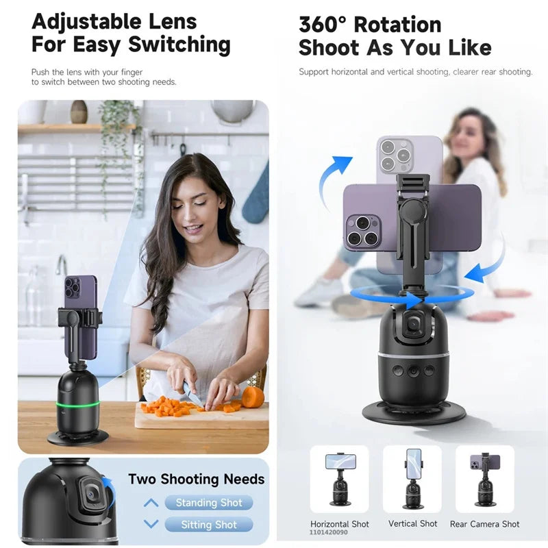 Adjustable lens AI gimbal stand for horizontal and vertical shooting