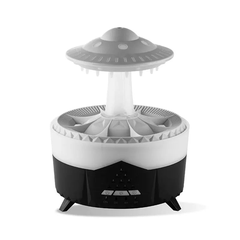Futuristic-looking device with a gray top and black base on a white background