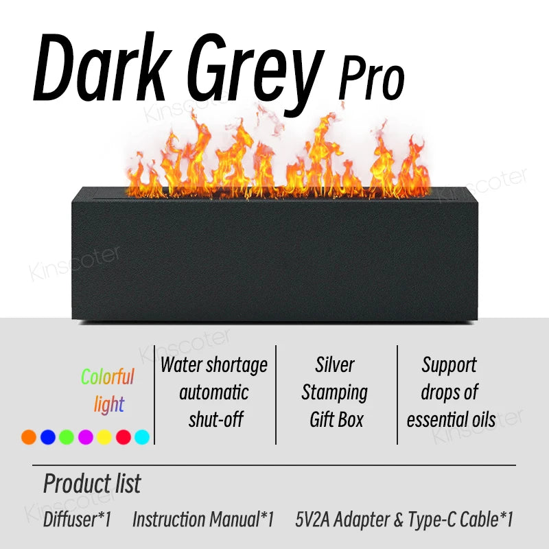KINSCOTER Dark Grey Pro diffuser with multi-color light and auto shut-off