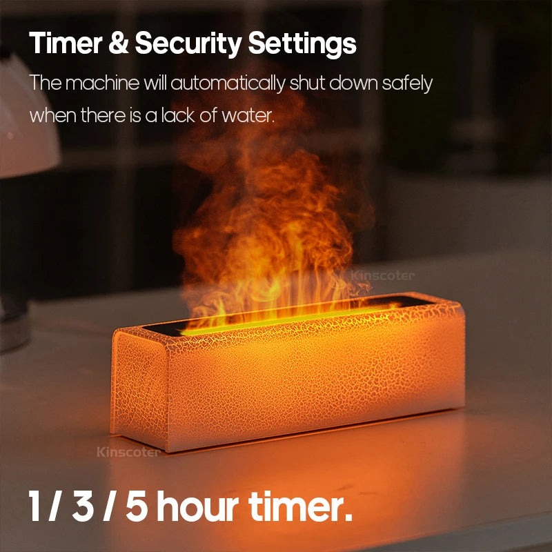KINSCOTER diffuser with safety timer, flame-effect mist and automatic water shortage shut-off