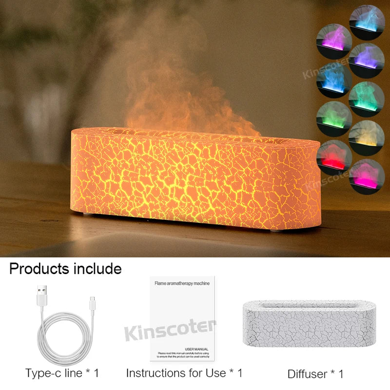 White crackle KINSCOTER diffuser with colorful mist effects and included accessories