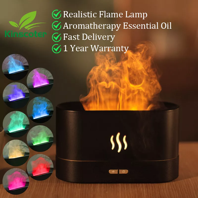Black Kinscoter diffuser with realistic flame and multicolor lighting for home ambiance