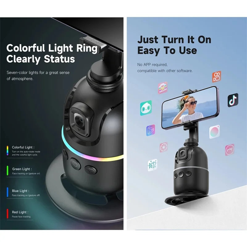AI gimbal with LED status ring and no app required for tracking