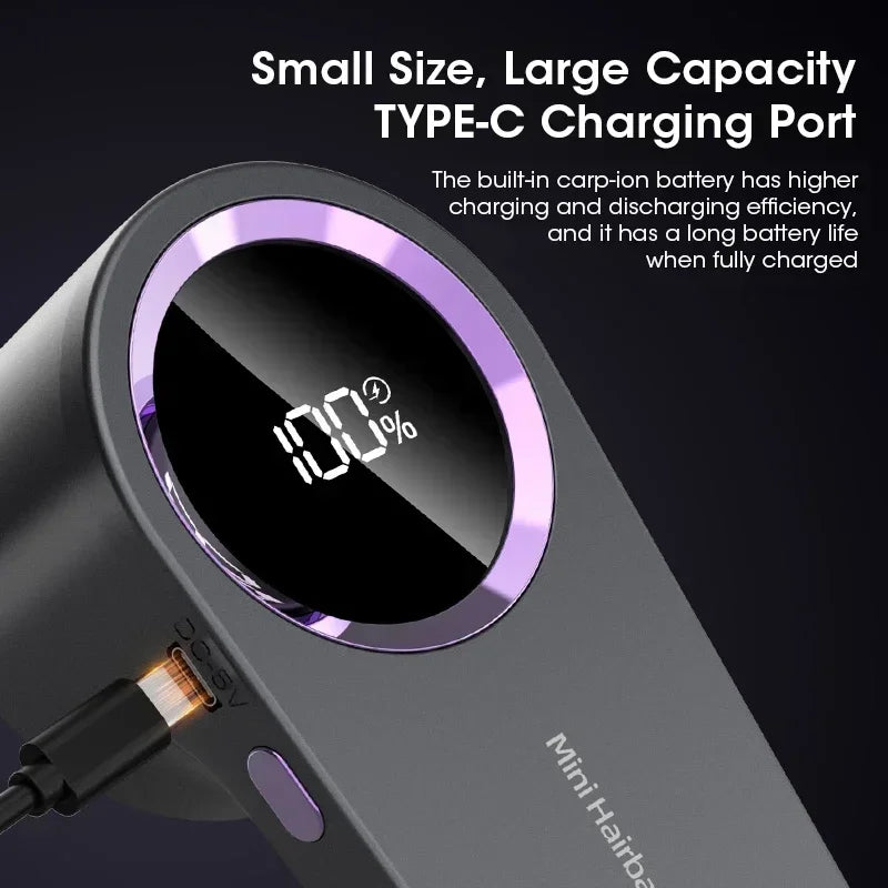 Grey Lint Remover For Clothing with Type-C charging port, showing 100% battery on digital display, highlighting its large capacity.