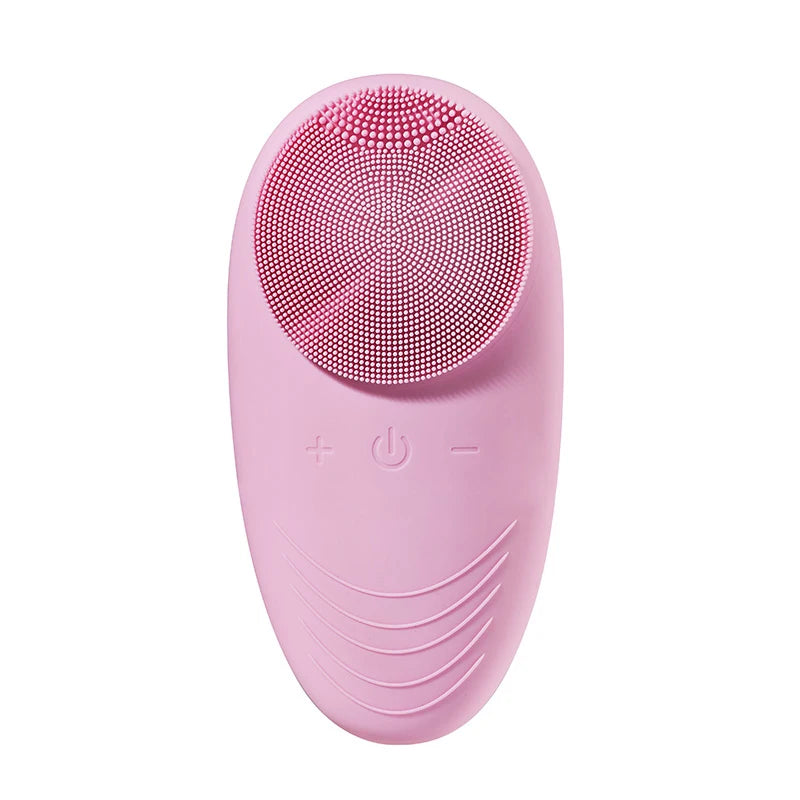 Pink silicone face scrubber with soft bristles for deep facial cleansing