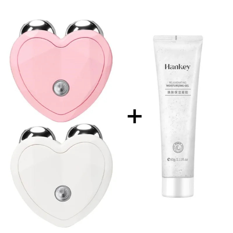 Set of pink and white heart-shaped face lift devices with Hankey gel