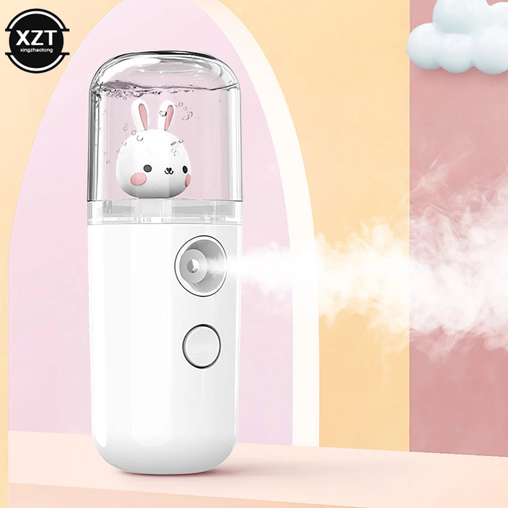 Portable humidifier with a cute rabbit design on a pastel background