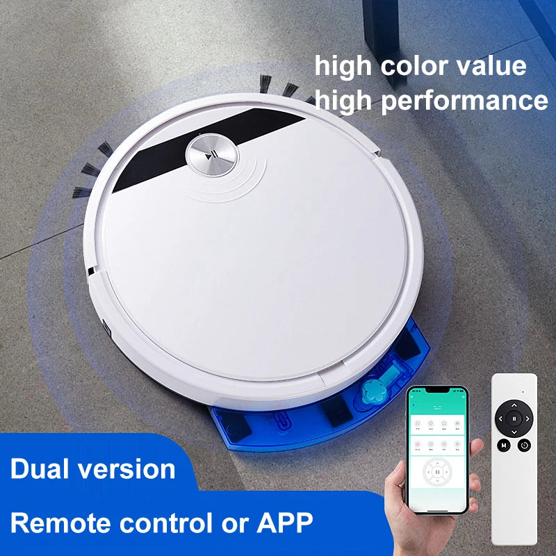 White robot vacuum cleaner with smart app and dual control
