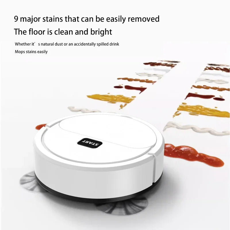 Smart robot vacuum cleaner removing major floor stains effortlessly