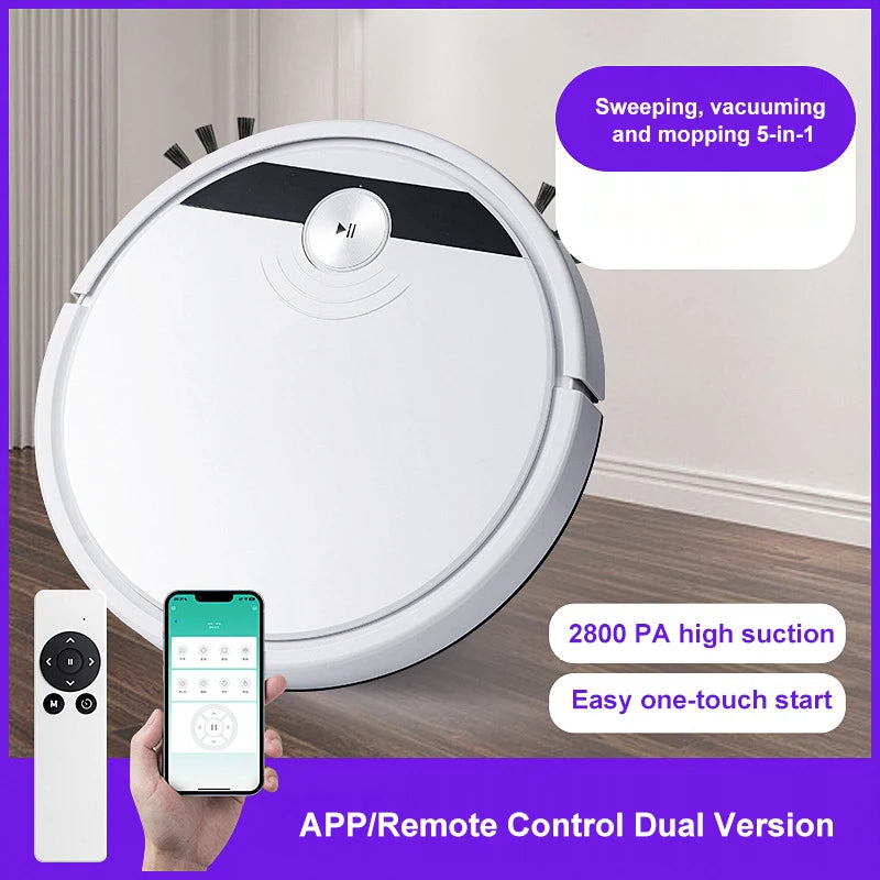 High suction white robot vacuum with one-touch start