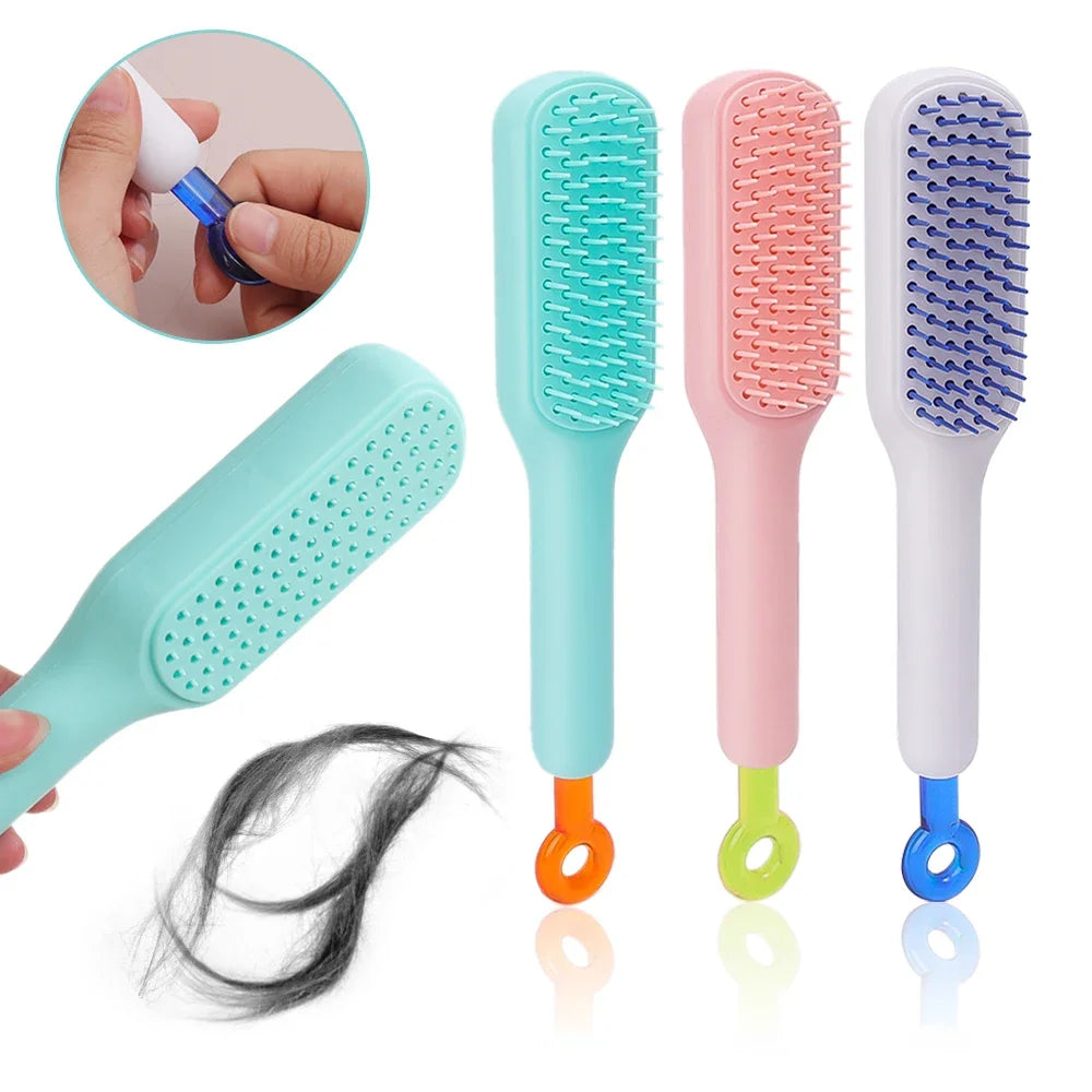 Set of four colorful telescopic hair combs with hair removal feature