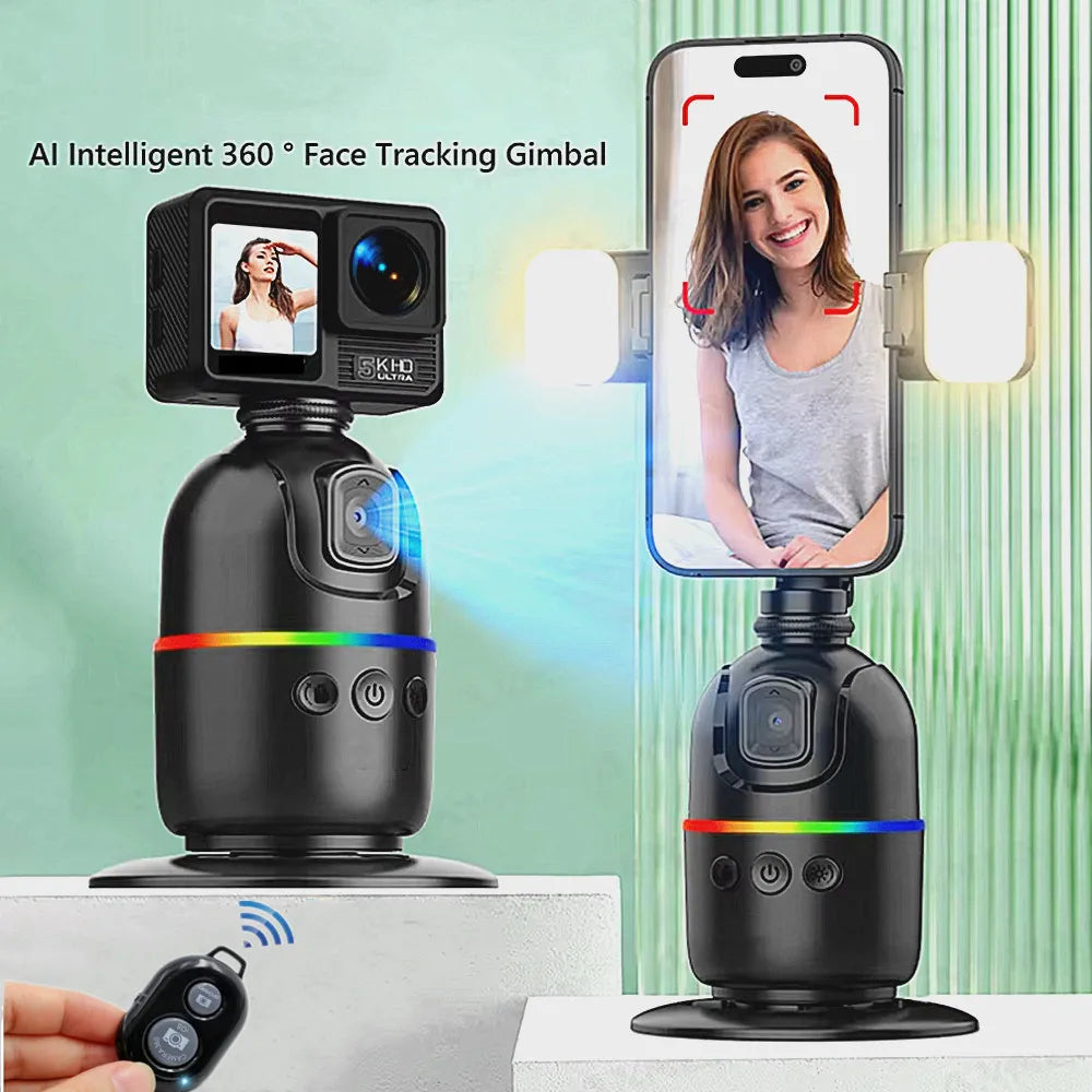 360Β° AI gimbal compatible with smartphones and GoPro action cameras