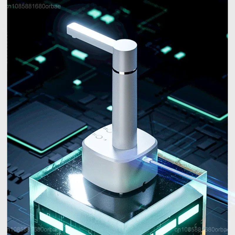 White 3-gear Smart Automatic Water Dispenser on a glowing tech-themed base, highlighting its modern design and functionality.