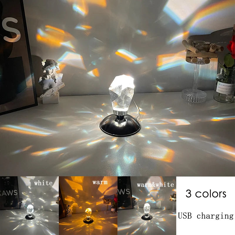 Crystal lamp with USB charging and three color modes – white, warm, warm & white