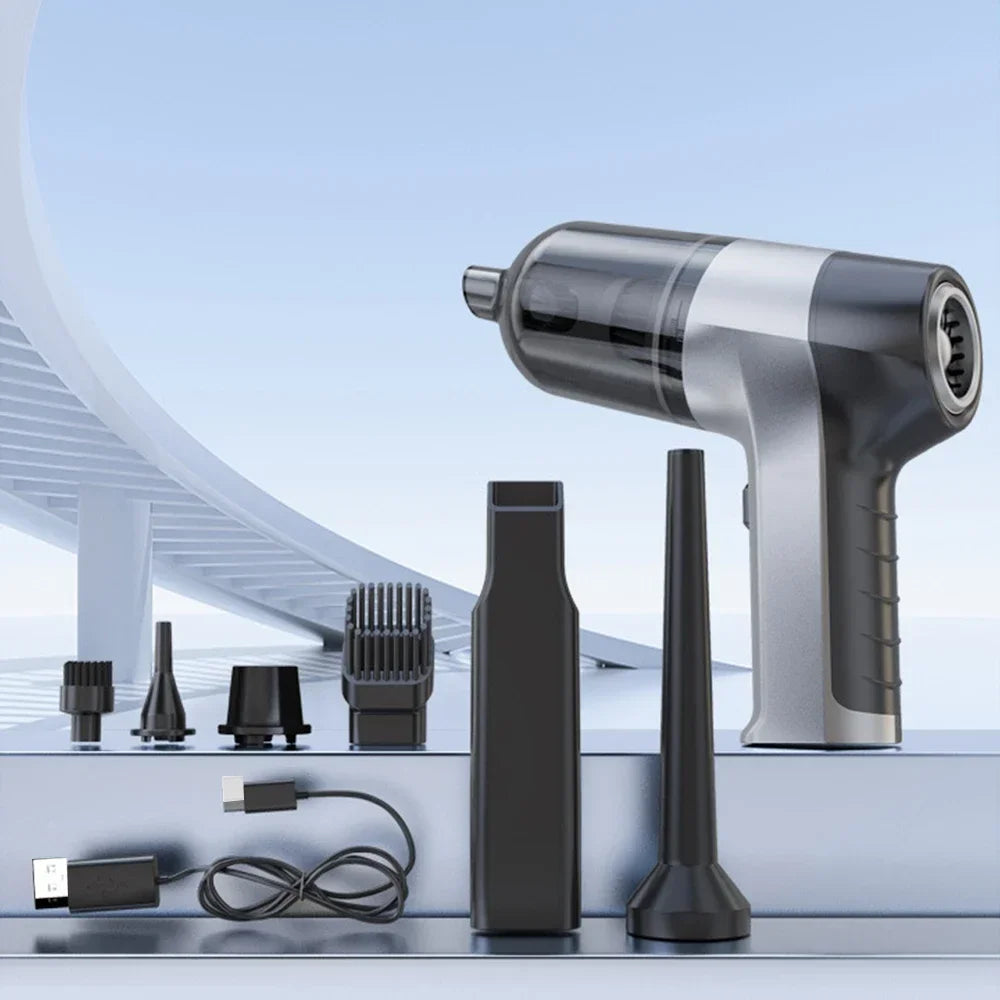 Sleek mini vacuum with ergonomic grip and universal brush set