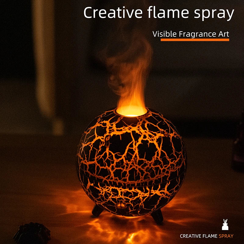Decorative sphere with flame spray effect on a dark background