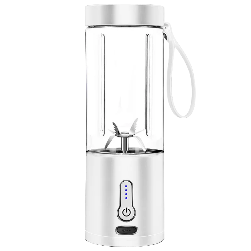 White 530ML Portable Blender with 6 Blades and USB Charging Port β Front View