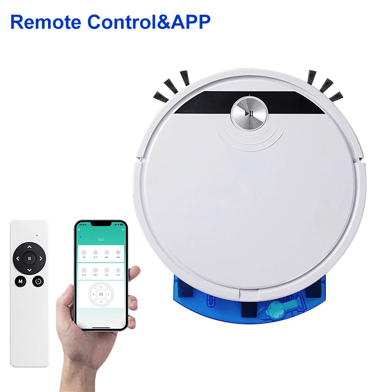 White smart robot vacuum cleaner with dual control system