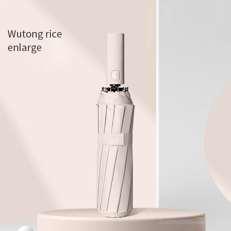 Xiaomi Mijia automatic umbrella in elegant Wutong rice color with 12-rib windproof design