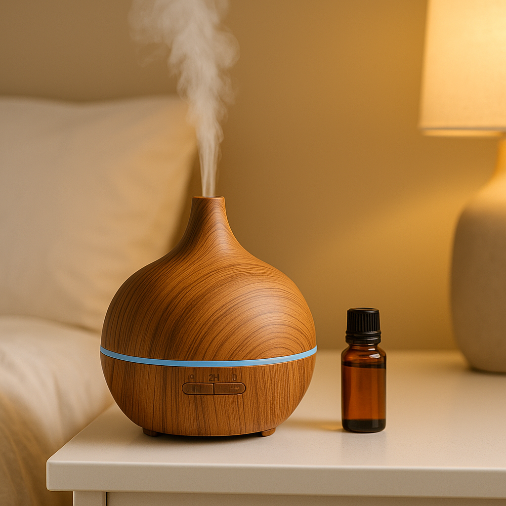 Best essential oil diffuser 2025 with wood grain design and calming mist for aromatherapy wellness and home fragrance