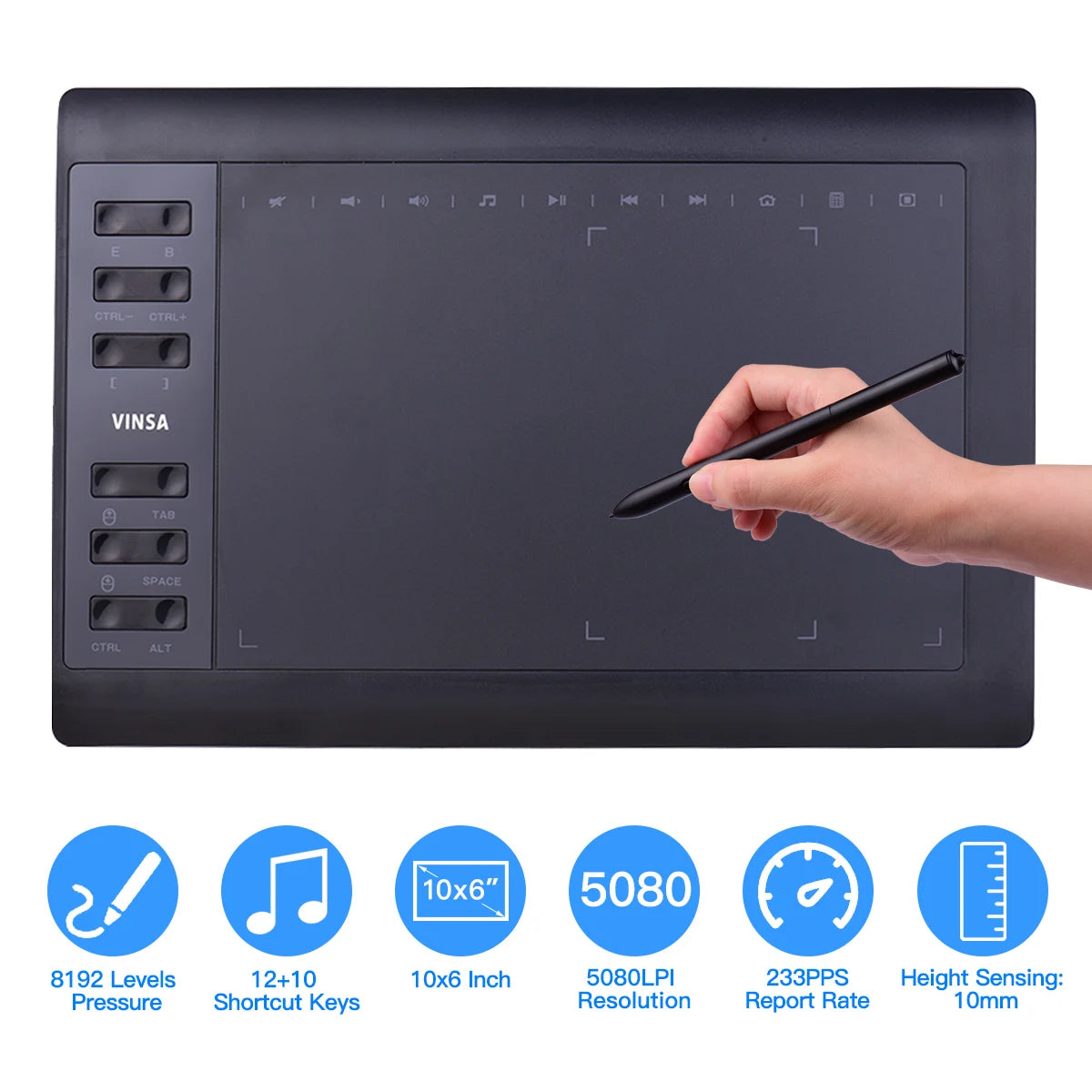 10x6 Inch Professional Graphics Drawing Tablet 12 Express Keys with  for Windows Mac for Painting Designing Online Course - SmartBlip