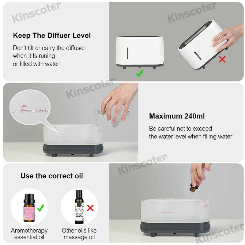 Kinscoter 240ml Flame Air Humidifier Electric Colorful Fire Essential Oil Aroma Diffuser Cool Gift With Remote Control - SmartBlip