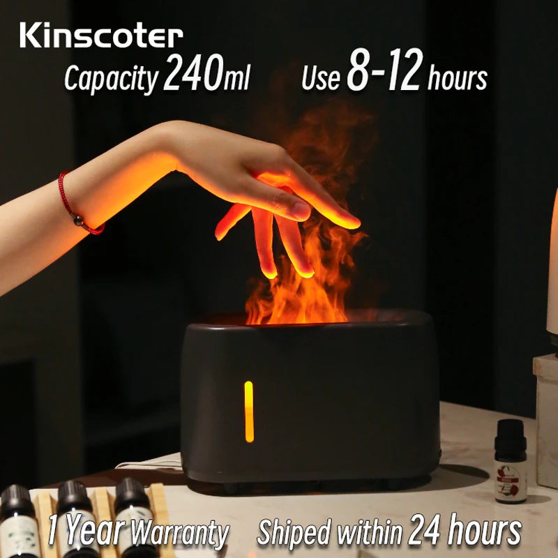 Kinscoter 240ml Flame Air Humidifier Electric Colorful Fire Essential Oil Aroma Diffuser Cool Gift With Remote Control - SmartBlip