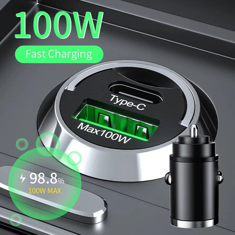 100W Car Charger Lighter PD Fast Charging For IPhone QC3.0 Mini USB Type C Mini Car Phone Charger For Samsung Huawei xiaomi - SmartBlip