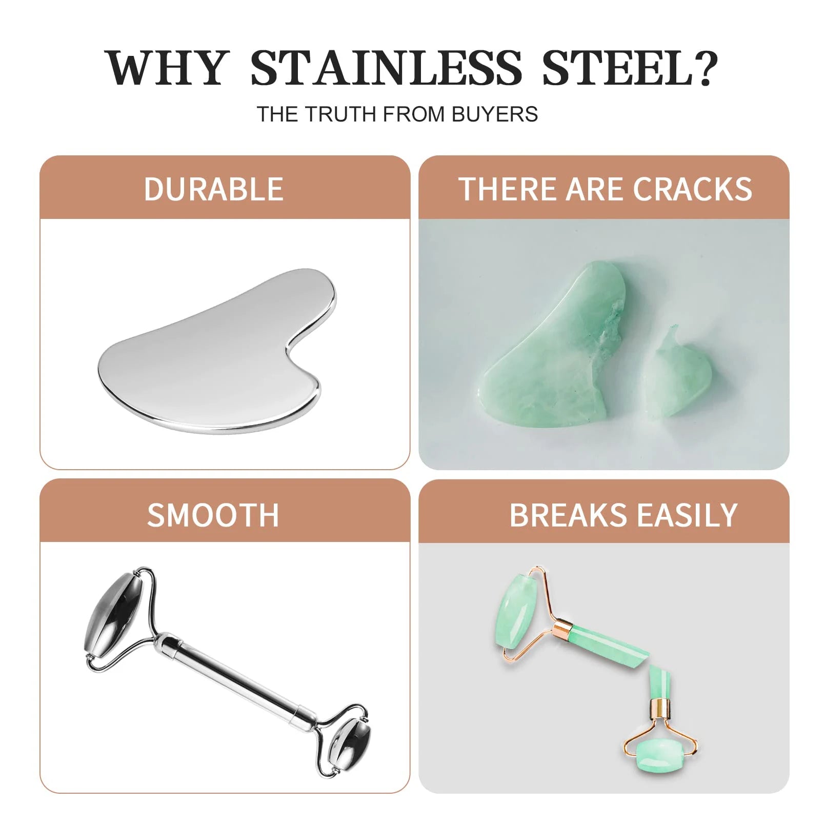 Stainless Steel Facial Roller and Gua Sha