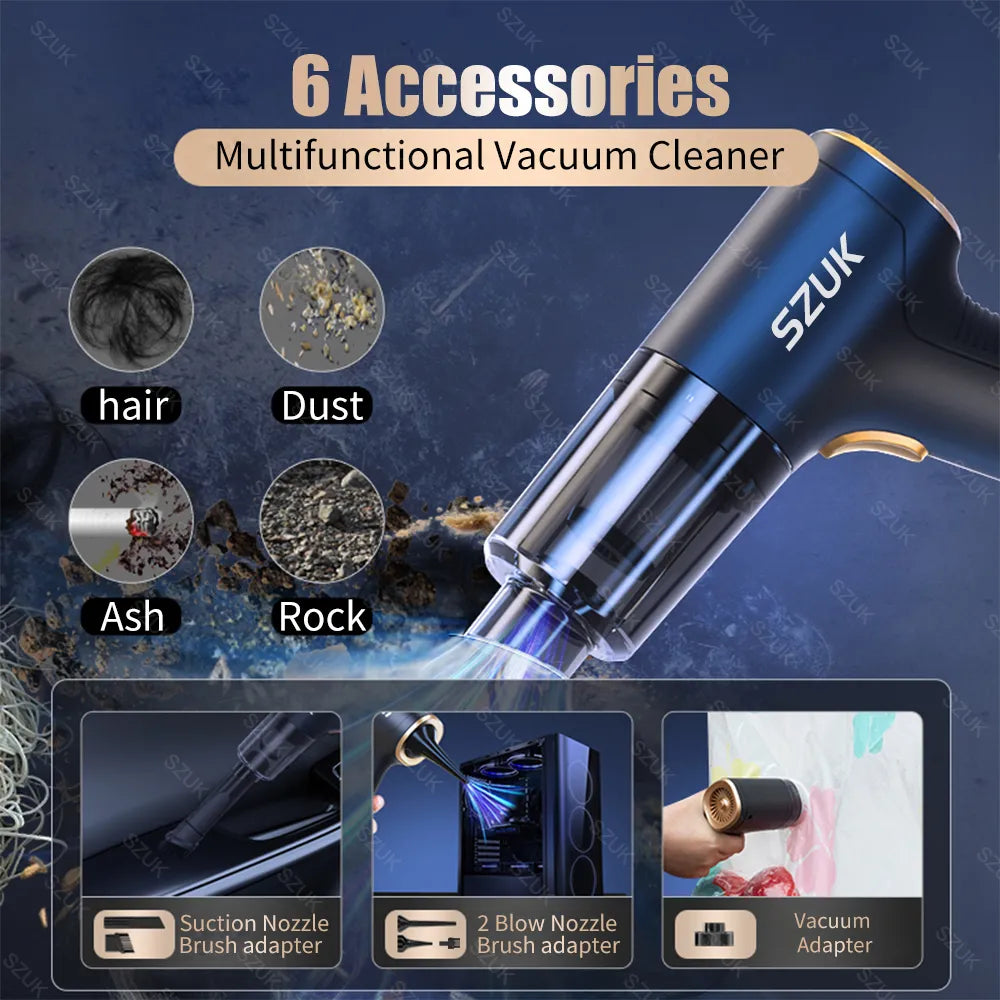 Car Vacuum Cleaner Mini Powerful Strong Suction 2024 Brushless Motor for Car Home Appliance handheld Wireless Cleaning Machine - SmartBlip