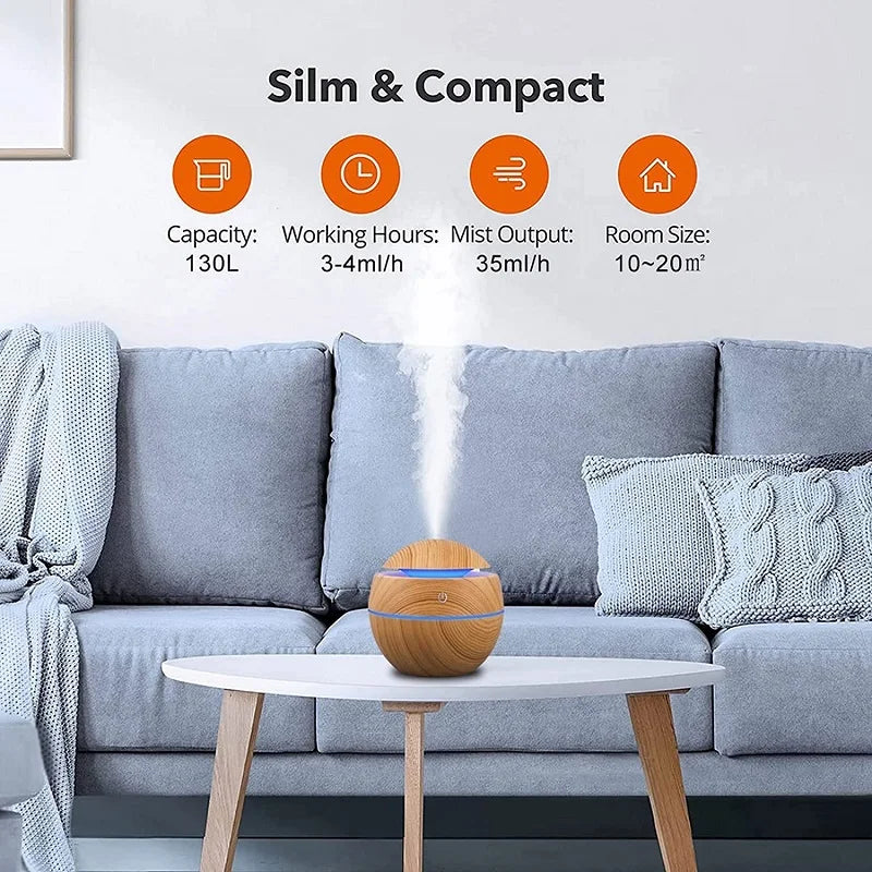 Humidifier Electric Air Aroma Diffuser Wood Ultrasonic 130ML Air Humidifier Essential Oil Aromatherapy Cool Mist Maker For Home - SmartBlip