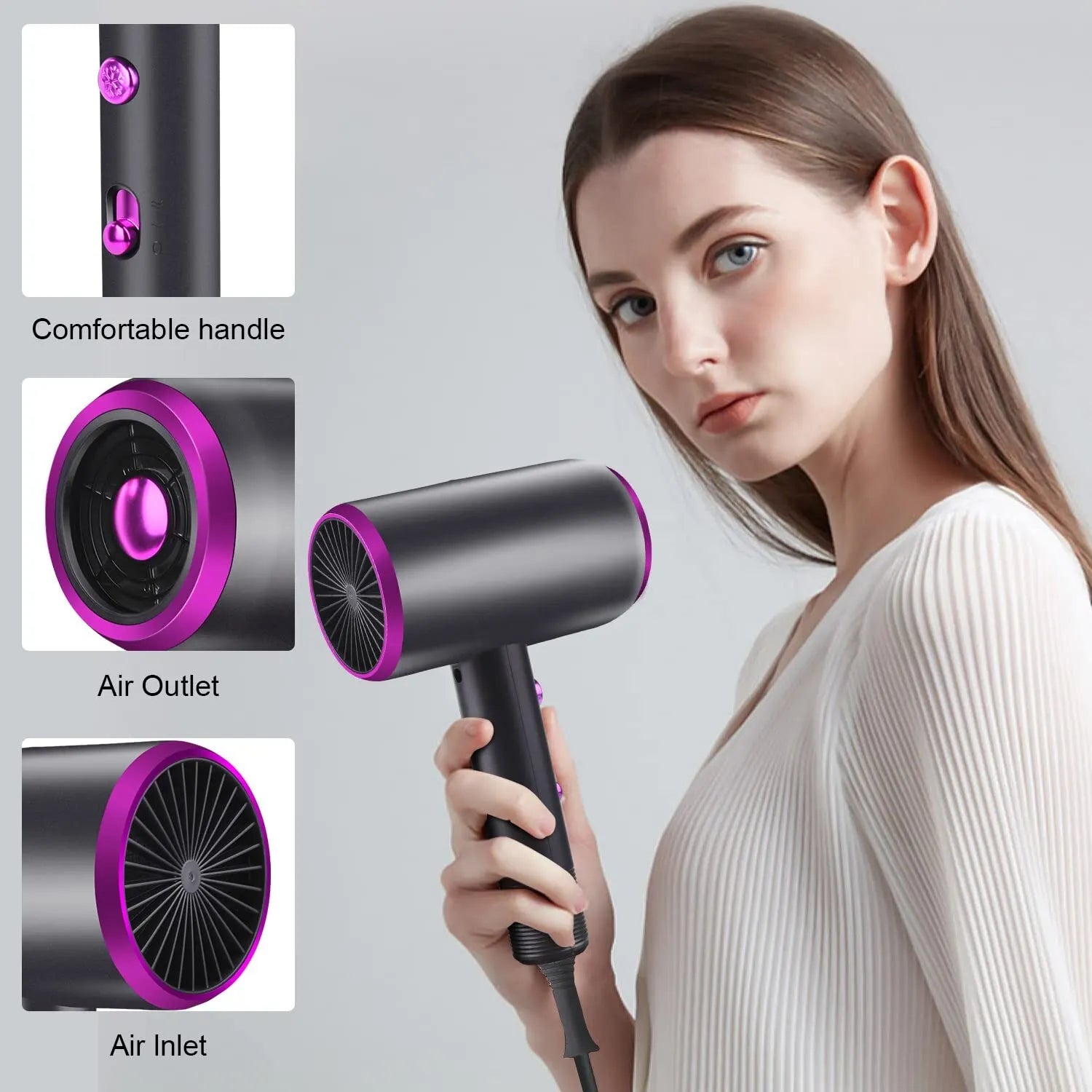 Hair Dryer with Diffuser Blow Dryer Comb Brush 1800W Ionic Hair Dryers with DiffuserConstant Temperature Hair Care Without Dama - SmartBlip