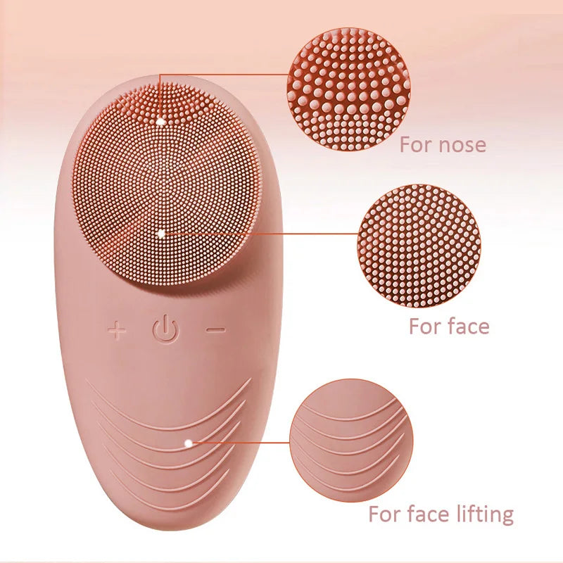 New products mini silicone face scrubber brush vibration acne Facial Cleaner ionic silicon electric brush face cleaning brush - SmartBlip