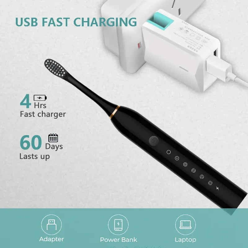 Electric Toothbrush Smart Timing Tooth Brush USB Rechargeable Teeth Clean Whitening Sonic Toothbrush With Replacement Head - SmartBlip